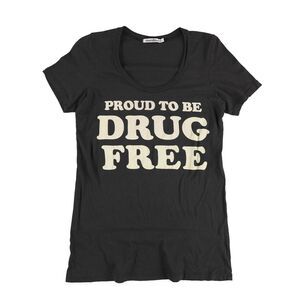 Sweet & Toxic Womens Proud To Be Drug Free Graphic T-Shirt, Black, NWT